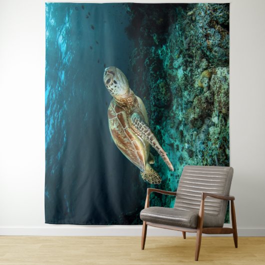 Blauwe zee schildpad wandkleed (In situ)