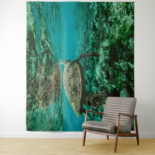 Blauwe zee schildpad wandkleed (In situ)