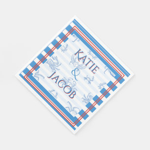 Blauwe Zee Strepen en Krabben Preppy Pastel  Servet