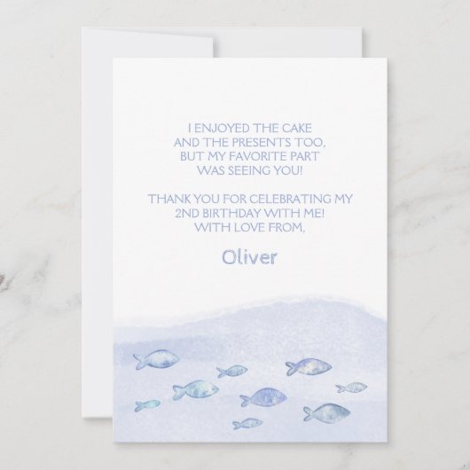 Blauwe zee vis 2e jongen verjaardag bedankkaart  (Voorkant)