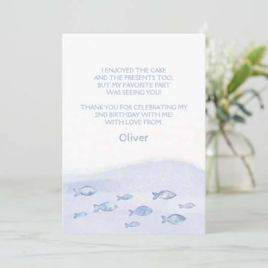 Blauwe zee vis 2e jongen verjaardag bedankkaart  (Staand voorkant)