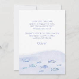 Blauwe zee vis 2e jongen verjaardag bedankkaart 