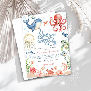 Blauwe Zee zie je Gauw Oceaan Dieren Baby Borrel Kaart