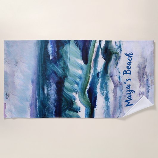 Blauwe zeebradehanddoek - PERSONALIZE Strandlaken (Voorkant)