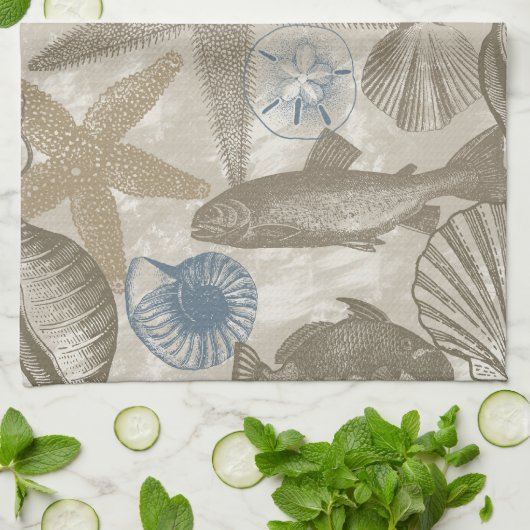 Blauwe zeebrasem theedoek (Gevouwen)