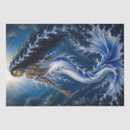 Blauwe Zeedraak Zeemeermin Decoupage Papier Donker (Voorkant)