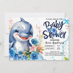 Blauwe Zeeen en Floral Dolphin Boy Baby shower Kaart