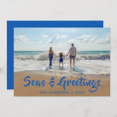 Blauwe Zeeen en groeten |Beach foto Feestdagenkaart (Voorkant / Achterkant)