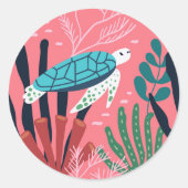 Blauwe Zeeen schildpad onder de Ocean Fern Botanic Ronde Sticker (Voorkant)