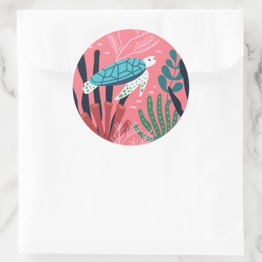 Blauwe Zeeen schildpad onder de Ocean Fern Botanic Ronde Sticker (Tas)