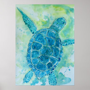Blauwe Zeeen schildpad Poster
