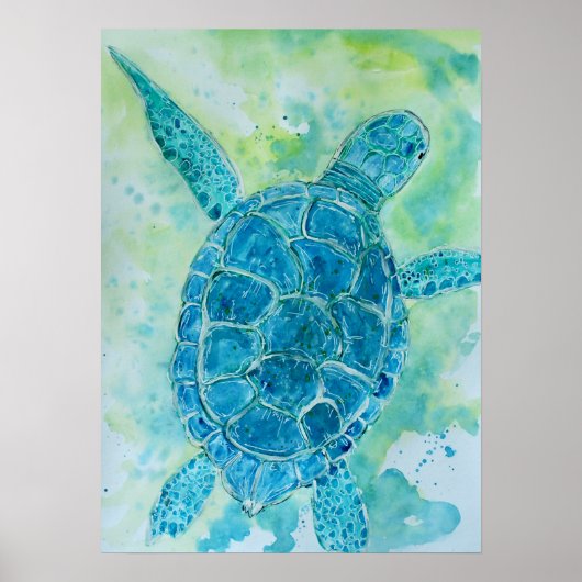 Blauwe Zeeen schildpad Poster (Voorkant)