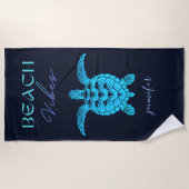 Blauwe Zeeen schildpad Waterverf gepersonaliseerd Strandlaken (Voorkant)