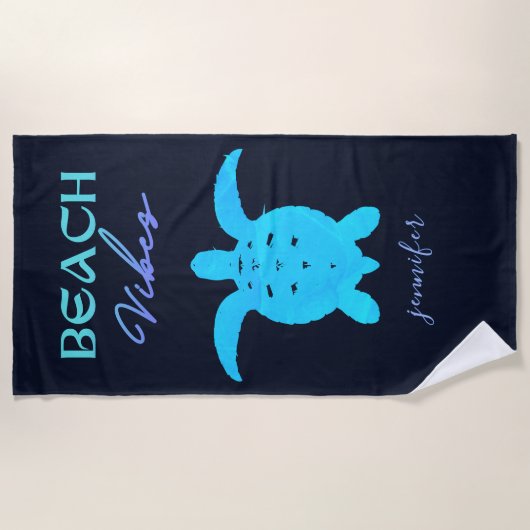 Blauwe Zeeen schildpad Waterverf gepersonaliseerd Strandlaken (Voorkant)