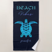 Blauwe Zeeen schildpad Waterverf gepersonaliseerd Strandlaken (Voorkant)