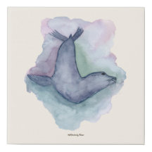 Blauwe zeehond aquarelschilderij