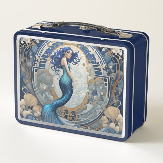 Blauwe Zeemeermin Art Nouveau Art Deco Stijl (Achterkant)