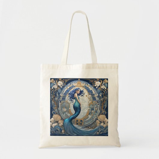 Blauwe Zeemeermin Art Nouveau Art Deco Stijl Tote Bag (Voorkant)