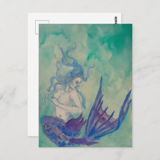 Blauwe Zeemeermin Briefkaart (Voorkant / Achterkant)