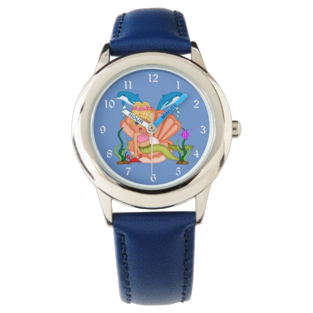 Blauwe zeemeermin en dolfijnen horloge (Voorkant)