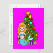 Blauwe Zeemeermin en kerstboom Feestdagenkaart (Voorkant / Achterkant)