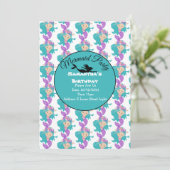 Blauwe Zeemeermin Feest Roze Uitnodiging (Staand voorkant)