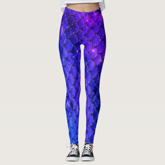  Blauwe Zeemeermin Glitter Leggings (Voorkant)