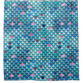 Blauwe Zeemeermin Glitter Metallic Schalen Douchegordijn (Voorkant)