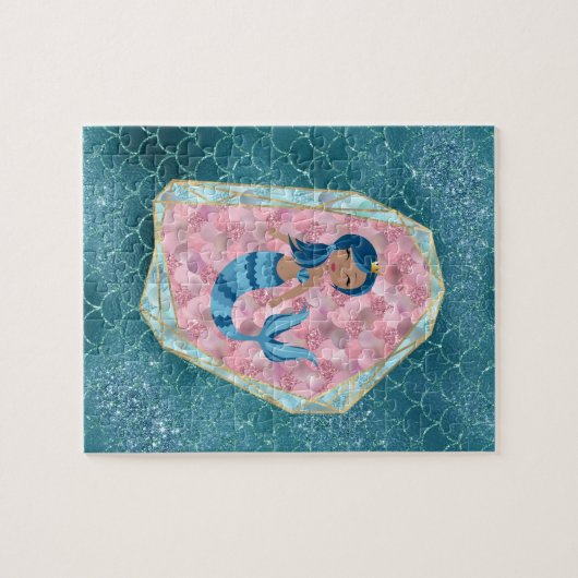 Blauwe Zeemeermin in een Roze Shell Legpuzzel (Horizontaal)