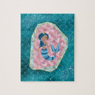 Blauwe Zeemeermin in een Roze Shell Legpuzzel