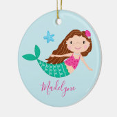 Blauwe Zeemeermin Kerst Script Naam Keramisch Ornament (Links)