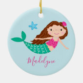 Blauwe Zeemeermin Kerst Script Naam Keramisch Ornament (Achterkant)