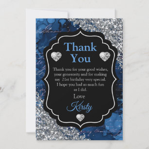 Blauwe Zeemeermin Letters Zilver Glitter Bedankt