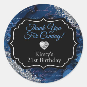 Blauwe Zeemeermin Letters Zilver Glitter Bedankt Ronde Sticker