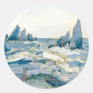 BLAUWE ZEEMEERMIN OCEAAN PRINT RONDE STICKER