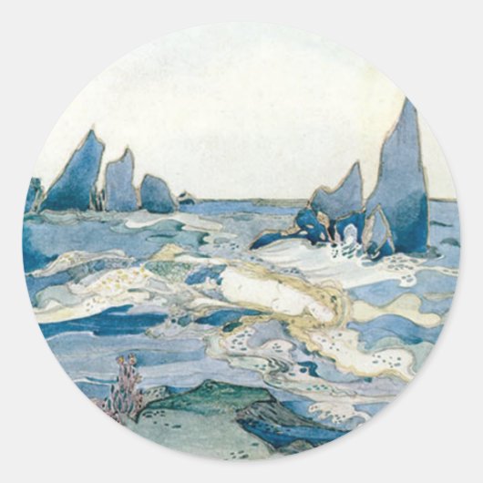  BLAUWE ZEEMEERMIN OCEAAN PRINT RONDE STICKER (Voorkant)