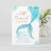 Blauwe zeemeermin onder het Zee Ocean Baby shower Kaart (Staand voorkant)
