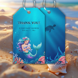Blauwe zeemeermin onder het Zeeen Baby shower Cadeaulabel