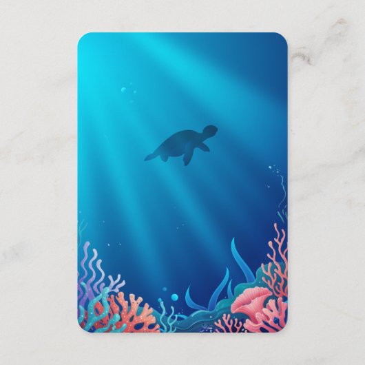 Blauwe zeemeermin onder het Zeeen Baby shower Informatiekaartje (Achterkant)