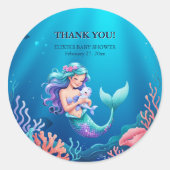 Blauwe zeemeermin onder het Zeeen Baby shower Ronde Sticker (Voorkant)