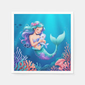 Blauwe zeemeermin onder het Zeeen Baby shower Servet (Voorkant)