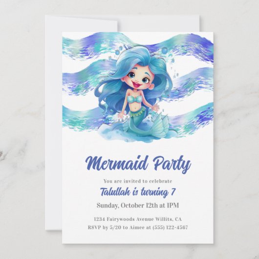 Blauwe Zeemeermin Partij Kaart (Voorkant)