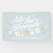 Blauwe Zeemeermin Party Meisjes Verjaardag Spandoek (Horizontaal)