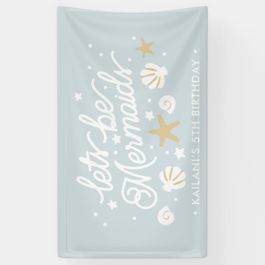 Blauwe Zeemeermin Party Meisjes Verjaardag Spandoek (Verticaal)