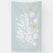 Blauwe Zeemeermin Party Meisjes Verjaardag Spandoek (Verticaal)