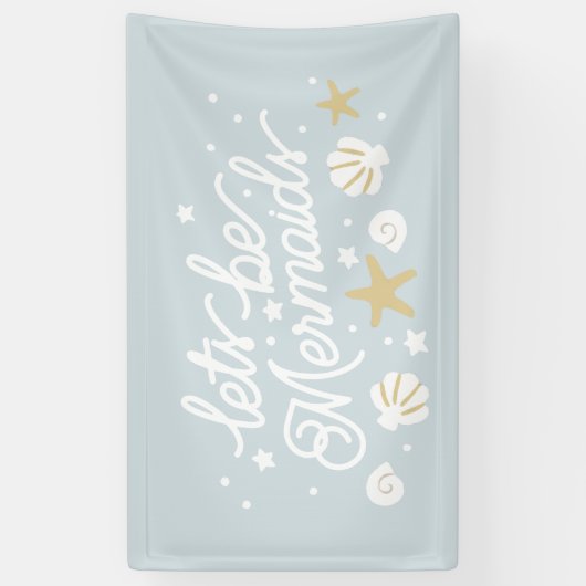 Blauwe Zeemeermin Party Meisjes Verjaardag Spandoek (Verticaal)