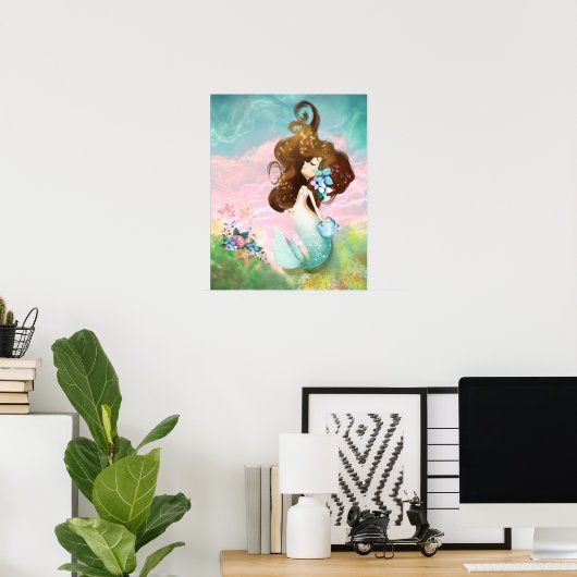 Blauwe Zeemeermin Poster (Thuiskantoor)