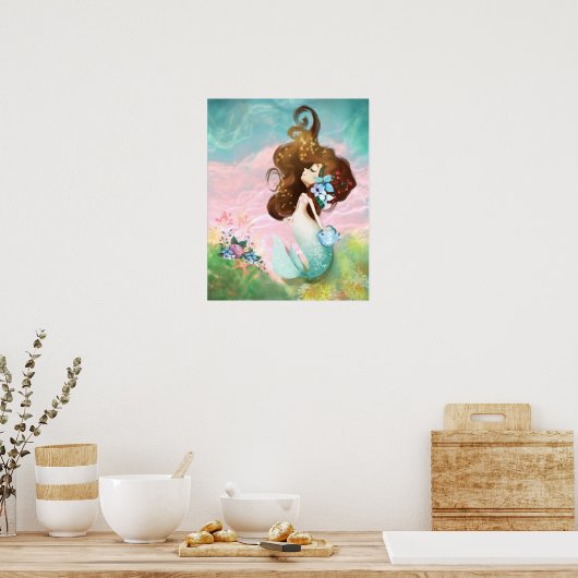 Blauwe Zeemeermin Poster (Keuken)