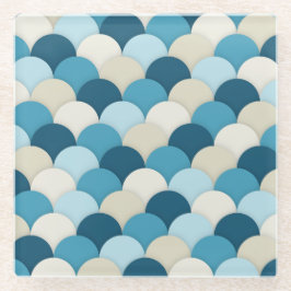 Blauwe Zeemeermin Scallop Patroon Modern nautisch Glazen Onderzetter