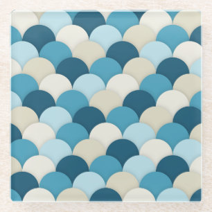 Blauwe Zeemeermin Scallop Patroon Modern nautisch Glazen Onderzetter